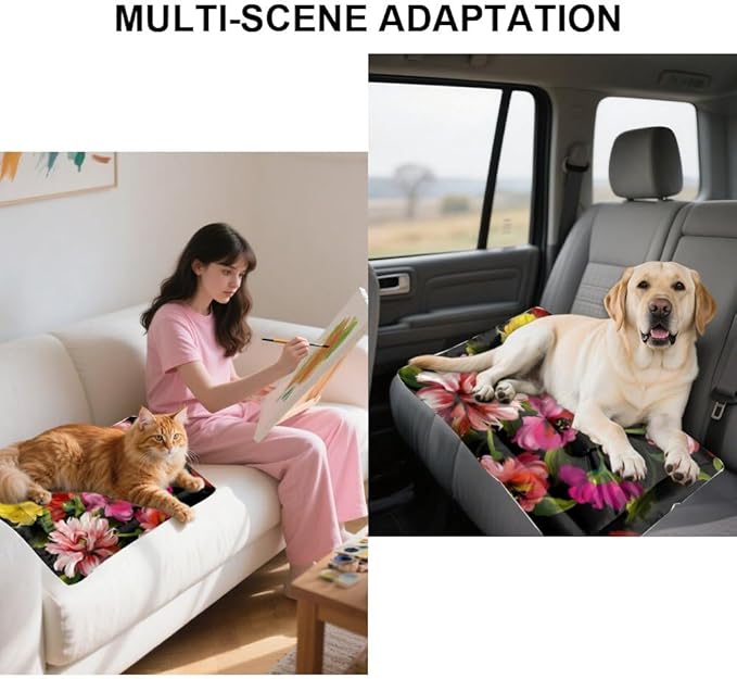 Pink Flowers Pet Sleeping Pad Cat Cushion Pad Pet Beds for Cats Ink Painting Soft Bed Non- Slip Bottom Winter Supplies Multi- Scenario, Multi- Model Crate Dog Bed Gift Printed Dog