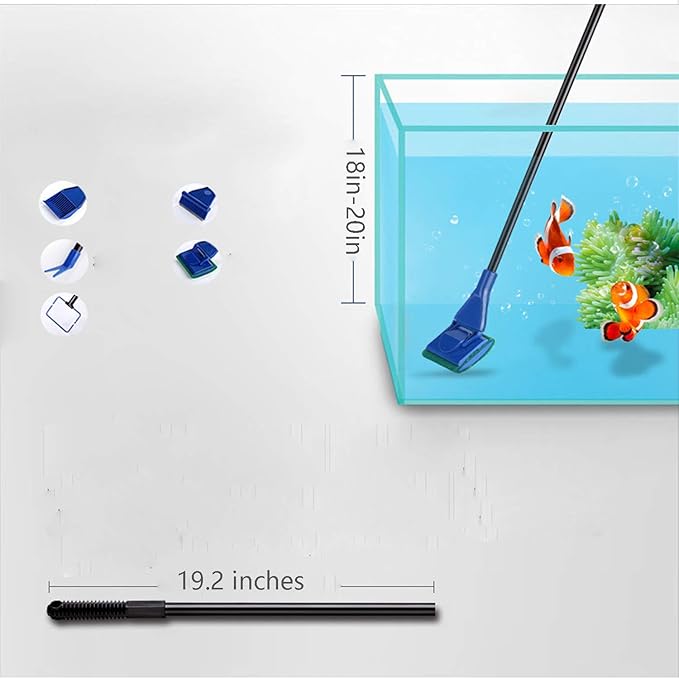 Aquarium Cleaning Tools Kit 5 in 1 Function for Long Deep Fish Tank, Including Algae Scrape, Cleaning Sponge, 3.9" Small Fishnet, Gravel Rake, Plant Fork