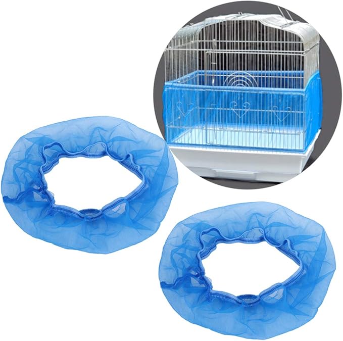 Alvinlite 2 Pieces Bird Cage Cover Seed Feather Catcher Birdcage Nylon Mesh Net Cover Soft Skirt Guard,Bird Cage Accessory(Blue)