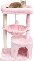 SYANDLVY Small Cat Tree for Indoor Cats, Cat Tower with Scratching Post, Modern Cat House with Padded Perch, Kittens Condo with Cradle, Cat Cave, Pink
