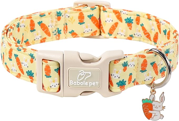 Easter Dog Collar for Medium Dogs - Cute Carrot Bunny Easter Collars for Boy Girl Dogs, Lightweight Adjustable Yellow Cartoon Holiday Dog Collar M