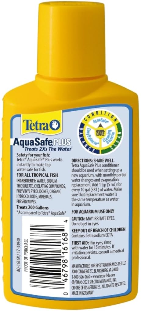 Tetra AquaSafe Plus 3.38 Ounces, Aquarium Water Conditioner And Dechlorinator