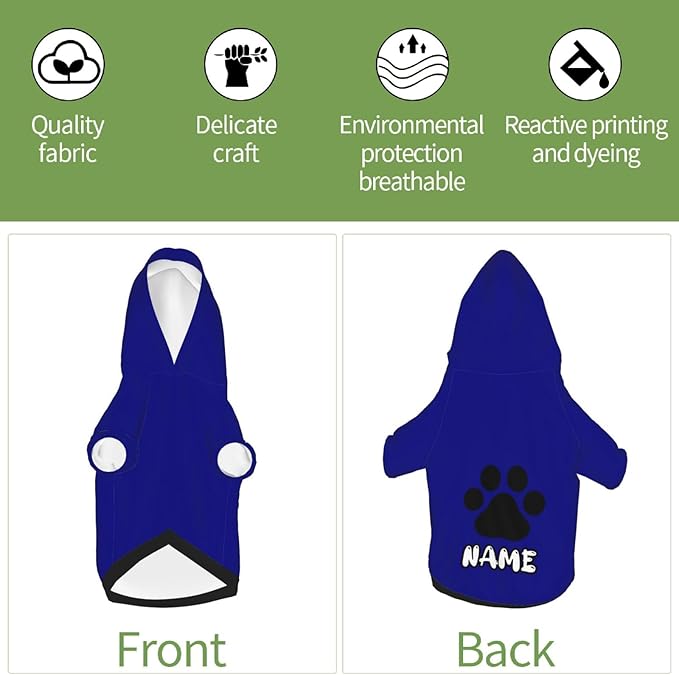 Custom Dog Hoodie Soft & Warm Design Your Own Personalized Photo Text Logo Name Dog Clothes for Puppy Sweatshirt Hooded for Small Medium Large Dogs Girl/Boy Cats Deepblue