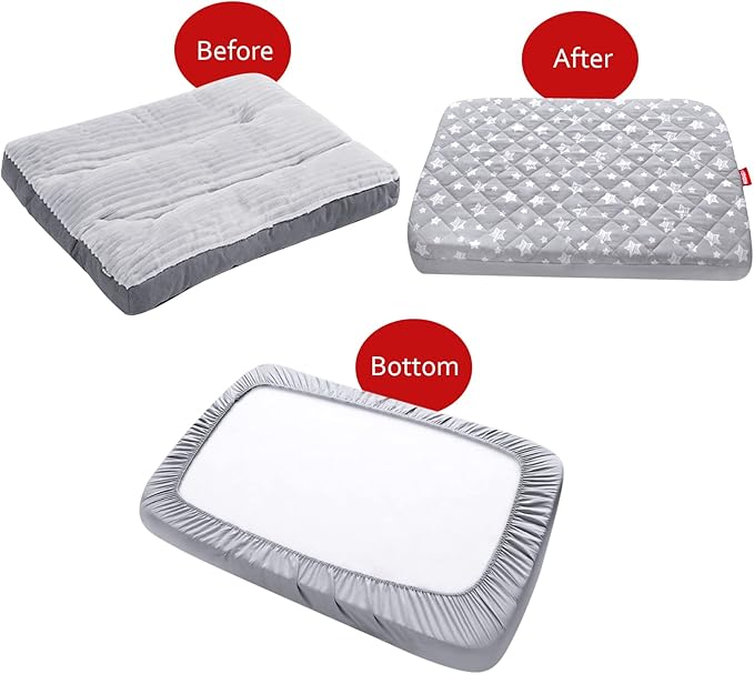 Waterproof Dog Bed Covers Replacement Washable Pet Hair Easy to Remove, Noiseless Quilted Puppy Pet Bed Cover Lovely Grey Star Print 22x35 Inches, for Dog/Cat, Cover Only