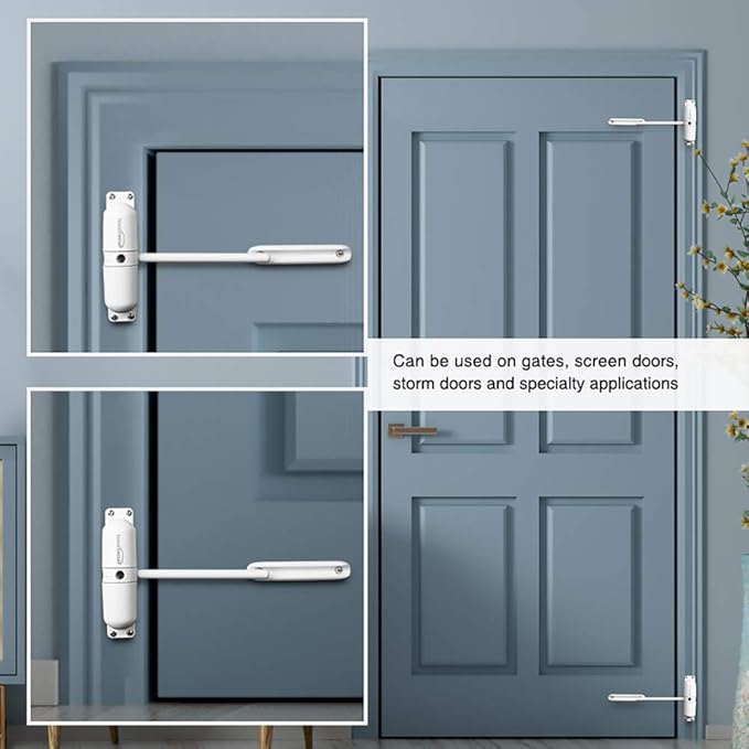 Safety Spring Door Closers, Adjustable Closing Door Hinge, Automatic Stopper Fire Rated, to Convert Hinged Doors to Self Closing Doors - White
