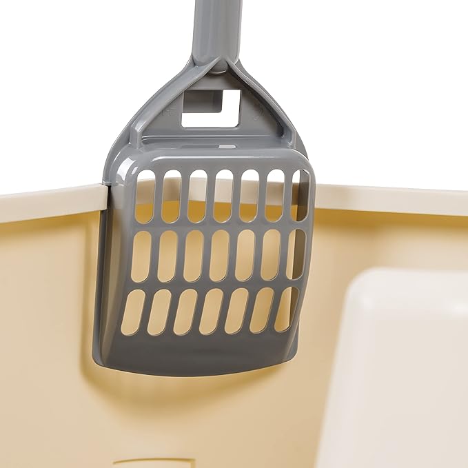 Amazon Basics Large Cat Litter Box with High Sides, Open Top for Easy Access, Includes Scoop with Storage, 19" x 15" x 11.75", Grey/Beige
