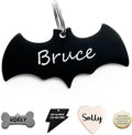 316 Surgical Grade Stainless Steel Personalized Dog & Cat ID Tags - Engraved Name or Text for Pet Collar Accessories, Original Funny Shapes (Bat)