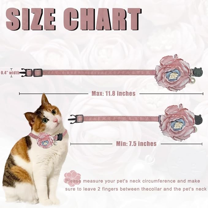 Fupo Cat Collar - Breakaway Adjustable with Bell& Flower (Pink)