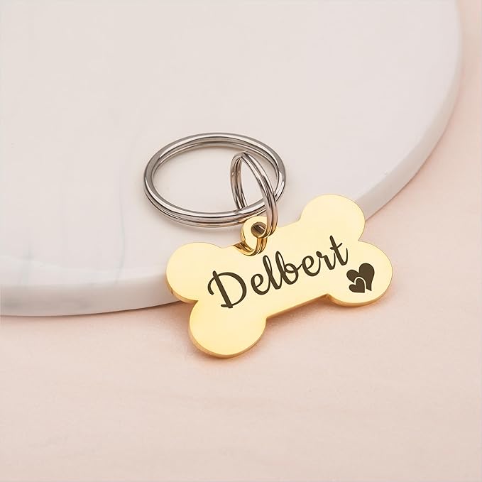 Anavia Small Size Dog Cat ID Tags, Small/XS Personalized Color Plated Stainless Steel Puppy Kitten Name Tags, Customized Engraved Nameplate Pet Collar Tag (Gold, Bone)