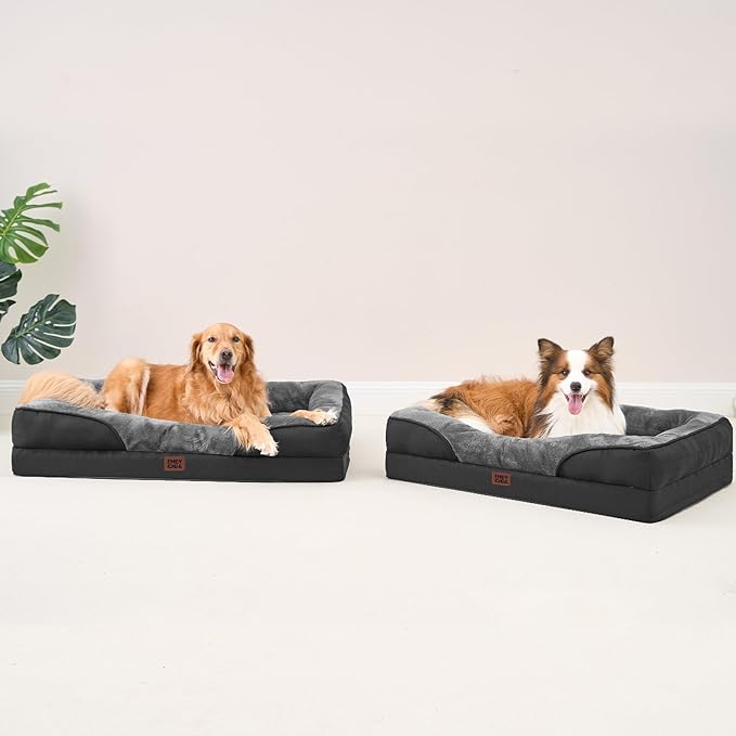 EHEYCIGA Orthopedic XXL Dog Bed for Large Sized Dog, 52x41x8 Inch Extra Large Memory Foam Dog Couch Bed with Sides, Waterproof Liner & Washable Removable Cover, Bolster Pet Sofa, Grey/Black