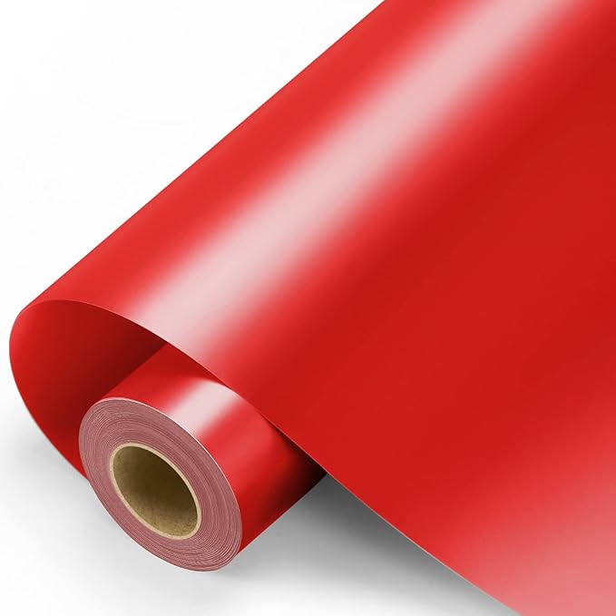 Red Permanent Vinyl - Red Adhesive Vinyl Roll for All Cutting Machine, Permanent Outdoor 12" x11FT for Decor Sticker, Car Decal, Scrapbooking, Signs, Glossy & Waterproof