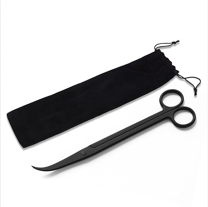 Mandala Crafts 10 Inches Black Stainless Steel Curved Aquarium Scissors for Trimming Aquatic Plants – Bent Aquascape Scissors for Fish Tanks, Hospital Tanks, Goldfish Bowls, and Terrariums