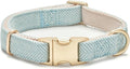 Soft Cotton Hemp Dog Collar with Metal Buckle Adjustable Twilled Dog Collars for Small Medium Large Dogs(Blue,Small)