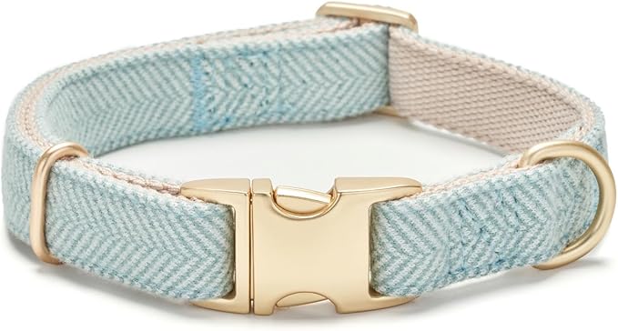 Soft Cotton Hemp Dog Collar with Metal Buckle Adjustable Twilled Dog Collars for Small Medium Large Dogs(Blue,Small)