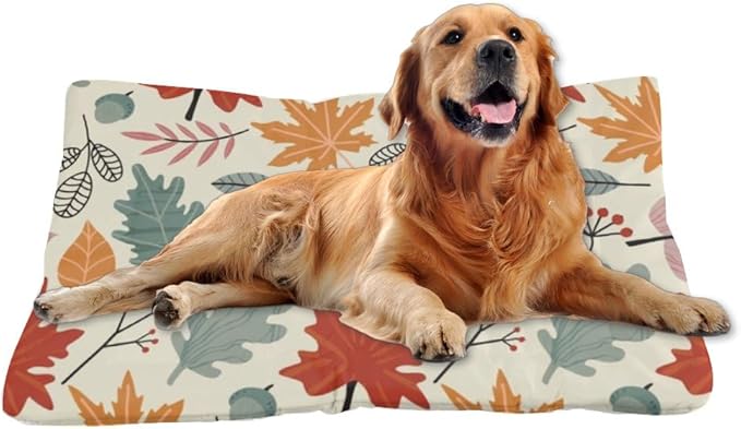 Colorful Leaf Seamless Crate Pad Cat Warming Pad Beds for Household Pets Cozy Cat Bed Non- Slip Bottom Pet Accessories Multi- Scenario Pet Bed Gift Printed Mat 36× 24 Inch