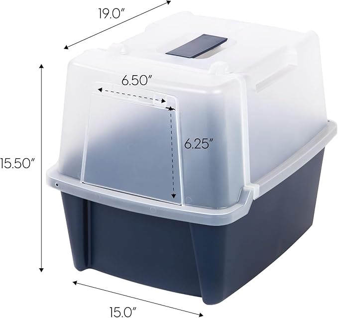 IRIS USA Cat Litter Box, Litter Box Enclosure with Scoop, Split Hood and Front Door Flap, Covered Kitty Litter Box for Privacy, Portable, Easy to Clean, Navy