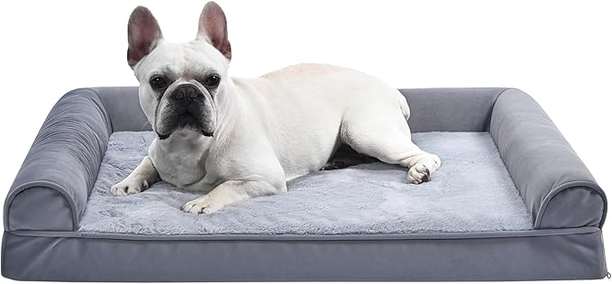 Amazon Basics Living Room Couch Dog Bed with Premium Foam, Non-Slip Bottom, Removable Washable Cover, Pressure-Relief Support for Dogs up to 55lbs, Large (36" x 27"), Grey