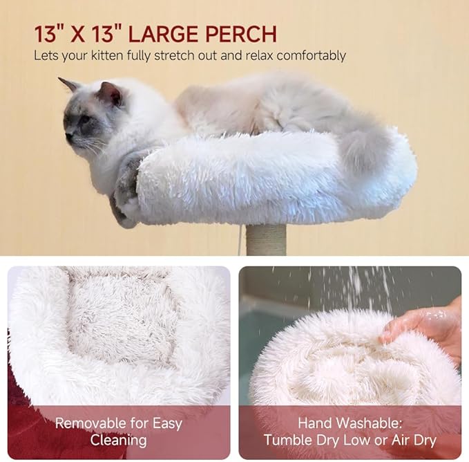 Cat Tree, 37.4-Inch Cat Tower with Plush Cozy Perch for Indoor Cats, Sturdy Tower with Fully Sisal-Wrapped Columns and Plush Toy Ball for Kitty Play, Red