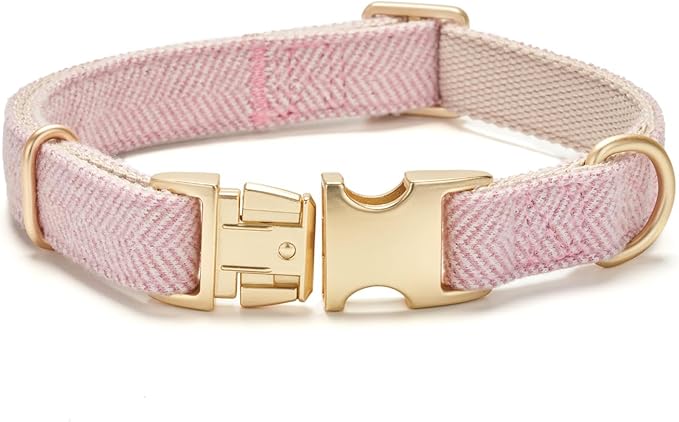 Soft Cotton Hemp Dog Collar with Metal Buckle Adjustable Tweed Dog Collars for Female Small Medium Large Dogs(Pink,Small)