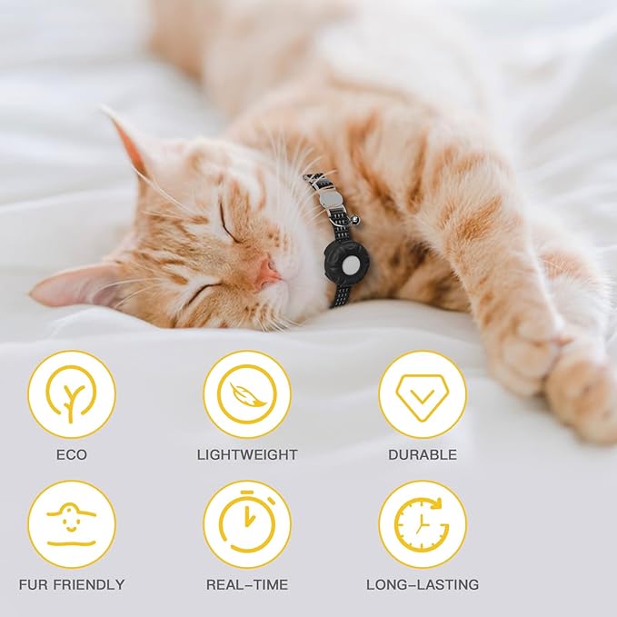 Cat GPS Tracker, Waterproof, Pet Tracker for Cats, Works with Any Collar,Compatible with Apple Find My App (Only iOS), No Monthly Fee, Black