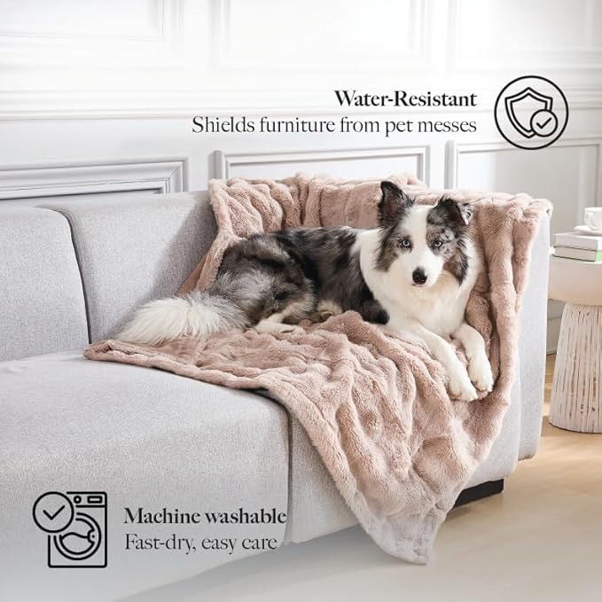 Modern Threads Water-Resistant Faux Rabbit Fur Pet Blanket for Dogs & Cats – Ultra-Soft Couch, Bed & Crate Protector, 50x60 Khaki