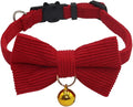 THAIN Cat Collar with Bow Tie and Bell, Breakaway Adjustable Cute Soft Corduroy Kitten Collars Safety Buckle for Girl Cats(Solid Red)
