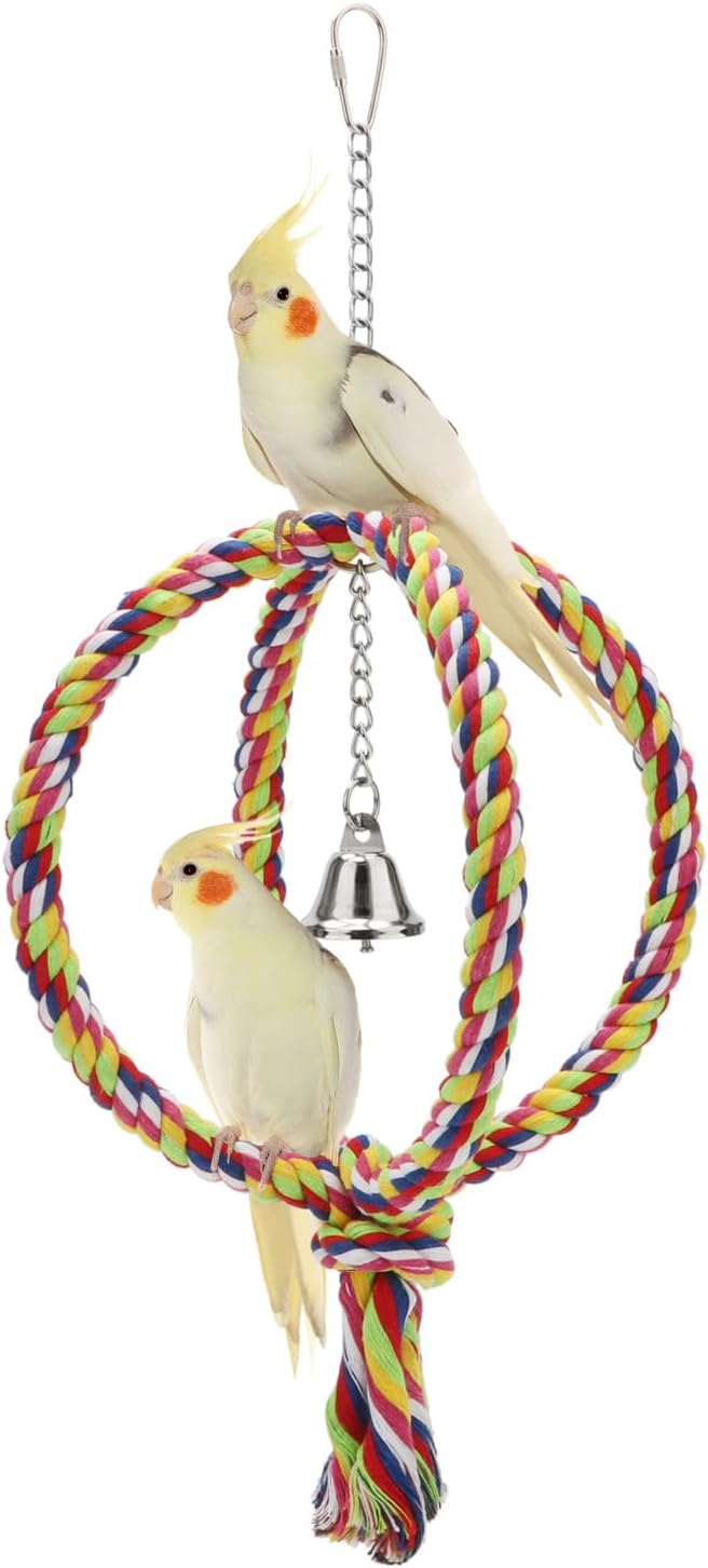 Bird Rope Swing Colorful Perch Climbing Toy for Parrots Budgie Parakeet Cockatiel Cockatoo Conure (8.3 inch)