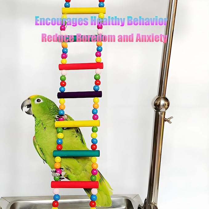 Bird Toys for Parrots Parrot Bridge, Swing Toys, and Ladders for Macaws, African Greys, Budgies, Cockatiels & Parakeets - Wooden Bird Ladder and Swing Toys for Play and Training (12.5Inch - 5 Ladders)