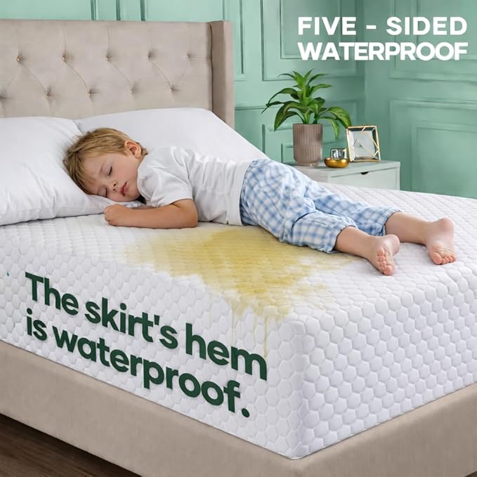 OhGeni 100% Waterproof Mattress Protector,King Size Mattress Soft Pad,Pet Hair & Bedwetting Resistant,Cooling Breathable Fitted Sheets,Washable Bed Cover,Non-Slip Deep Pocket,Noiseless for Bedroom