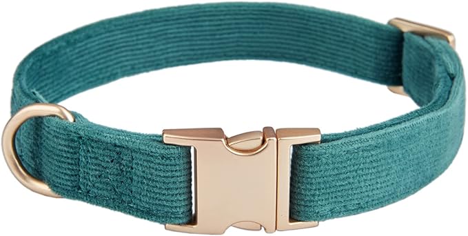 Soft Cotton Dog Collar with Metal Buckle Adjustable Heavy Duty Comfy Corduroy Collars for Small Medium Large Dogs,Dark Green,Large