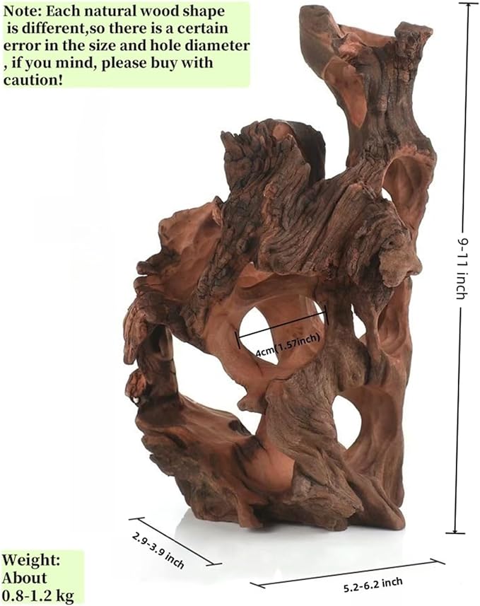 Natural Wood Aquarium Cave Betta Fish Hideout for Aquarium Fish Tank Decorations-Reptile Hide-Snake Hide-Cave for Cichlids Habitat Shelter for Crayfish Shrimp and Other Aquatic Pets 9-11.8"