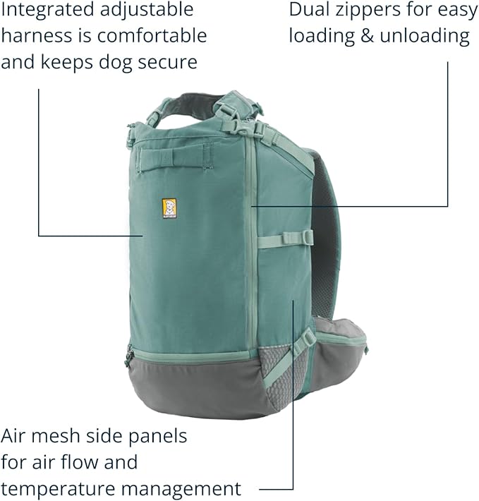 Ruffwear, Hitch Hiker Dog Backpack Carrier, Hands-Free Dog Carrier Backpack with Breathable Mesh, EVA Foam Padding, Durable Polyester, Lightweight Design for Small Dogs, River Rock Green, XX-Small