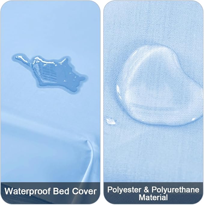 DUJUIKE Waterproof Bed Cover for Dog and Cats,Pet Hair Resistant Bed Sheet Cover, Protective Bed Liner Cover with 100% Waterproof Breathable Thin Fabric (Sky Blue, King 98 * 90 inch)