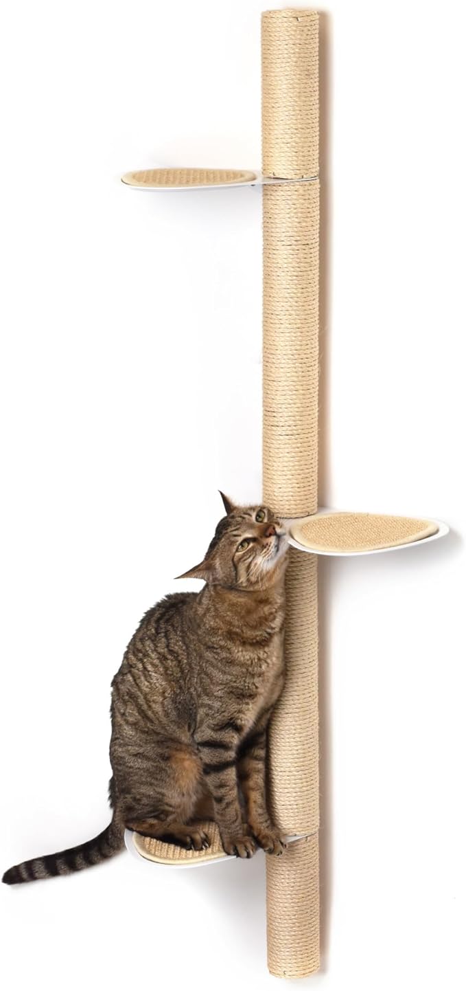 51" Wall-Mounted Cat Tree – Modern Space-Saving Cat Shelf with Sisal Scratching Post & Steel Climbing Steps – Stylish Cat Wall Furniture for Small Spaces