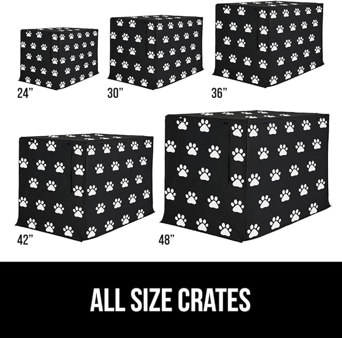 GORILLA GRIP Dog Crate Covers Compatible with Amazon Basics Crates, All Sides Open, Privacy Cover Fits 42" Wire Kennel, Breathable Mesh Windows, Light Reducing Puppy Training Cage Topper, Black Paw