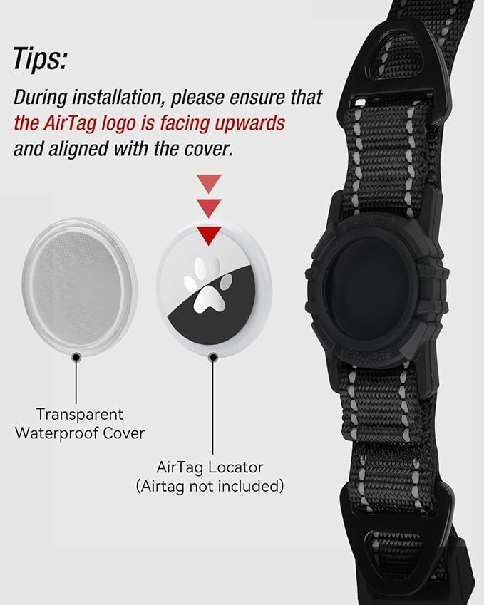 Joytale Airtag Dog Collar, Reflective Pet Collar with Waterproof AirTag Holder, Dual D-Rings, Soft Padded Adjustable for Extra Large Dogs, Black, XL