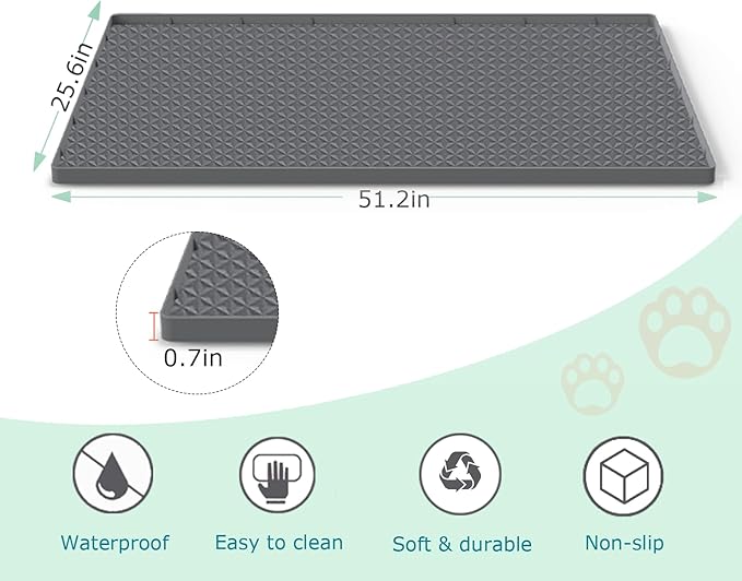 Cat Litter Mat for Litter Box, Silicone Large Cat Litter Trapping Mat - 51.2x25.6 in, Waterproof & Non-Slip, Durable & Easy Clean, Gray
