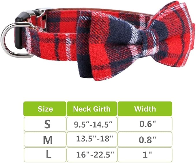 Faleela Soft &Comfy Bowtie Christmas Dog Collar,Detachable and Adjustable Bow Tie Collar,for Small Medium Large Pet (L, Red)