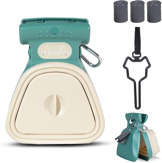 Large Pooper Scooper, Portable and Handheld Size for Walking Large and Small Dogs Outside Yard or Travel Outdoors, Pup Poop Scoop with Container and 30pcs Pet Waste Bag Attachment
