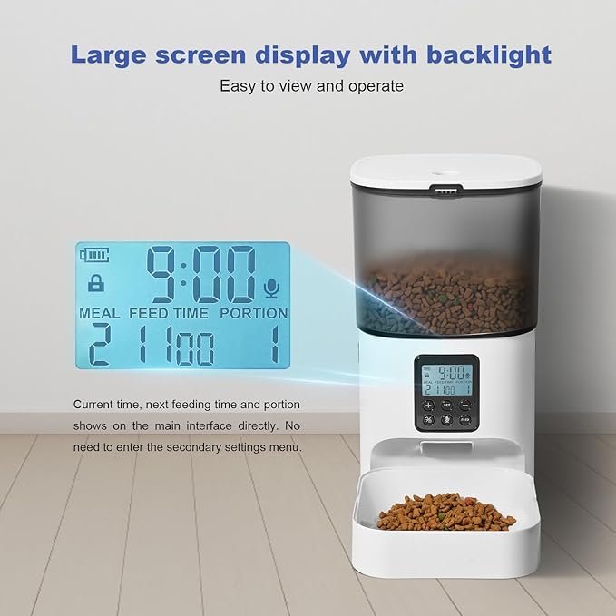 Automatic Cat Feeder, Cat Food Dispenser with 10s Voice Recorder, Pet Feeder up to 8 Meals per Day, Timed Feeder with Dry Food Sealed Ring (Jade White, 4L-Basic)