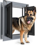 【PATAPLUS】 Aluminum French Large Dog Door,Strong Double Magnetic Flaps,with Aluminum Telescoping Tunnel Heavy-Duty Do g Door for L arge and Medium Dog Up to 110LBS (Large,Smoky Gray)