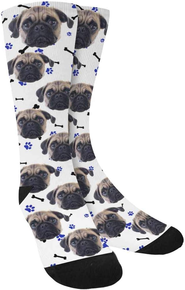 Custom Face Socks, Personalized Dog Lover Pet Photo Picture on Socks Unisex Athletic Crew Socks for Men Women