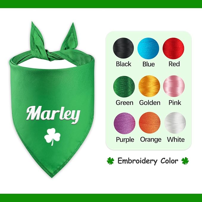St. Patrick's Day Personalized Dog Bandana Embroidered Name Custom Neckwear Dog Scarf for Small Medium Large Dogs Cats Pets Birthday Gift