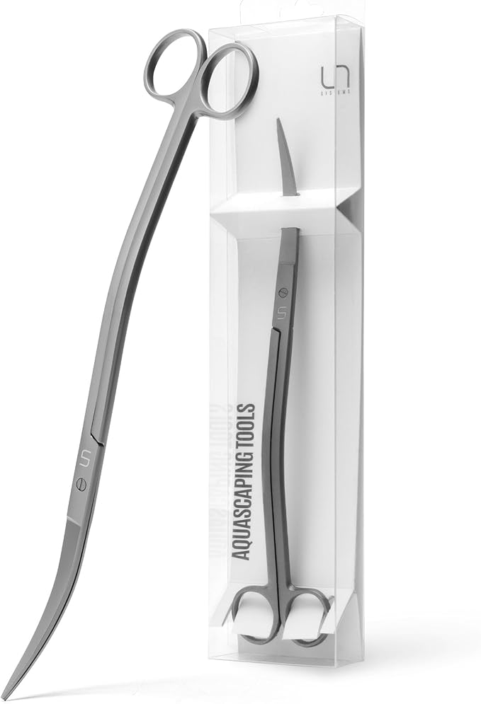 UNS Aquascaping Tools - Stainless Steel, Rust Resistant, Freshwater Planted Tank, Saltwater Reef Aquarium Maintenance Accessory - Trimming Stems & Carpets, Coral Cutting - Wave Scissors, Grey