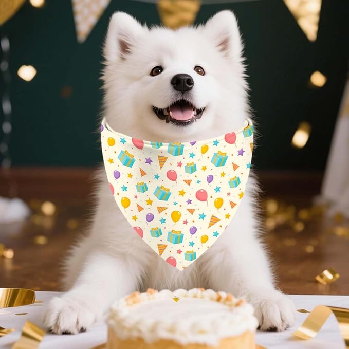 Birthday Dog Bandanas, Double Side Reversible Large Pet Bandanas, Celebration Adjustable Triangle Holiday Scarves for Dogs Girl Boy Pets