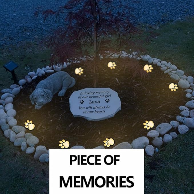 Paw Print Solar Lights - Set of 4 Pack Dog Animal Lights Waterproof,Paw Print Solar Lighting Outdoor Garden, Pet Lover’s Garden Path Lighting, Walkway Lighting for Yard (Warm White)