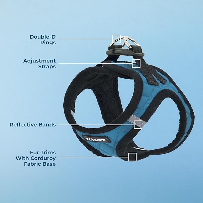 Best Pet Supplies - All Weather Plush, Reflective, No Pull Harness for Small, Medium Dogs, Cats - Secure with Hook & Loop Fastener, Buckle, Double D-Rings - Turquoise Plush, XL