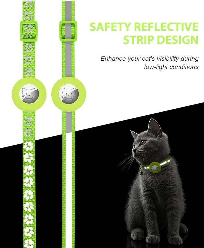 Joytale AirTag Cat Collar 2 Pack with Breakaway Safety Buckle, Reflective Cats Collar with AirTag Holder, Adjustable 7.5-12.5 Inch, Anti-Fraying Lightweight for Girl Boy Kitten, Green