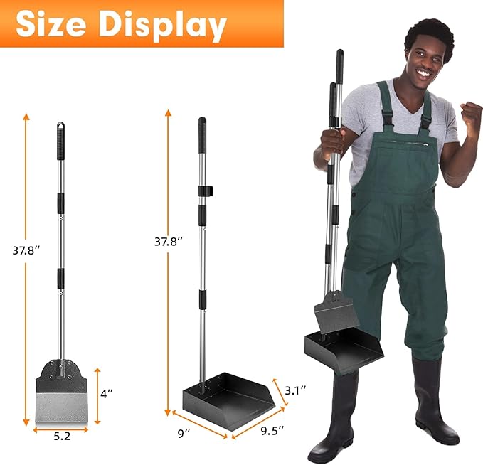 Pooper Scooper, Metal Aluminum Tray and Spade Poop Scoop Set with Adjustable Stainless Steel Long Handle, Pet Waste Removal Heavy Duty Poop Scooper (Tray&Spade, Medium)
