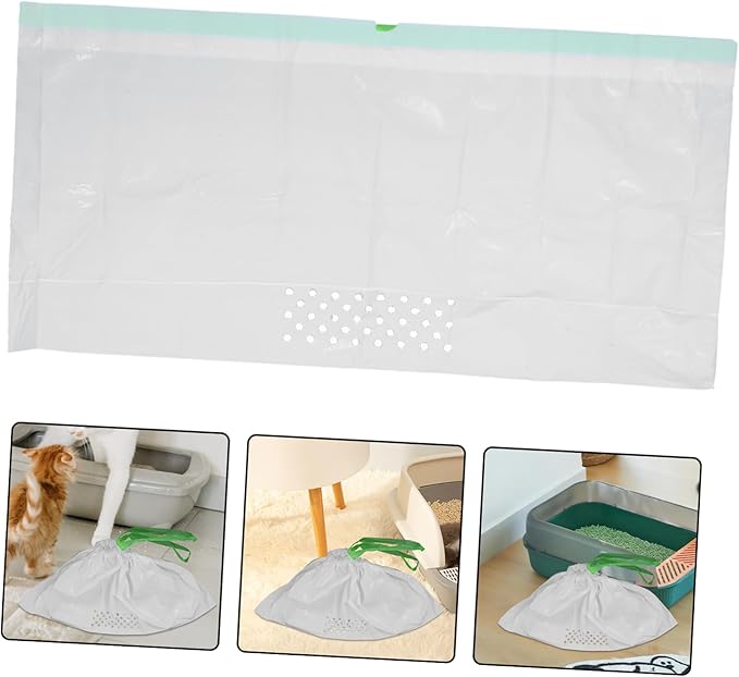 7Pcs Cat Litter Filtering Pouch Durable White Cat Litter Supplies with Automatic Closing Design for Easy Waste Pickup and Efficient Cleaning